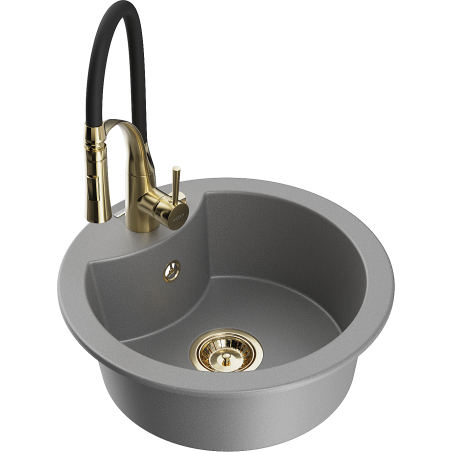 Mexen Diego granitový dřez 1-komorový s kuchyňskou baterií Aster, šedý - 6512-71-73450-57-G