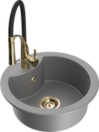 Mexen Diego granitový dřez 1-komorový s kuchyňskou baterií Aster, šedý - 6512-71-73450-57-G