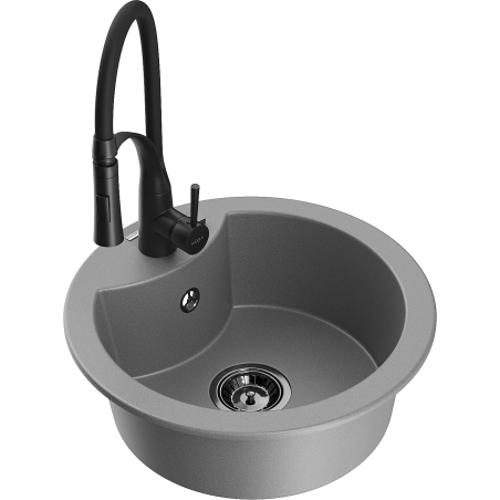 Mexen Diego granitový jednodřez s kuchyňskou baterií Aster, šedý - 6512-71-73450-70-B