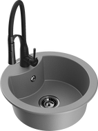 Mexen Diego granitový jednodřez s kuchyňskou baterií Aster, šedý - 6512-71-73450-70-B
