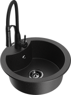 Mexen Diego granitový dřez 1-komorový s kuchyňskou baterií Aster, černý/stříbrný metalik - 6512-73-73450-70-B