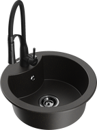 Mexen Diego granitový dřez 1-komorový s kuchyňskou baterií Aster, černý/zlatý metalik - 6512-75-73450-70-B