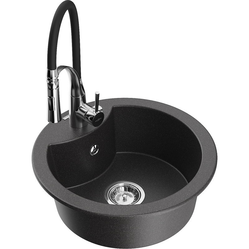 Mexen Diego jednorázový granitový dřez s kuchyňskou baterií Aster, černý kropenatý - 6512-76-73450-07