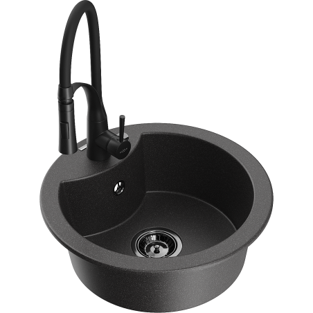 Mexen Diego granitový dřez s 1 komorou a kuchyňskou baterií Aster, černý skvrnitý - 6512-76-73450-70-B