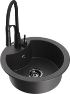 Mexen Diego granitový dřez s 1 komorou a kuchyňskou baterií Aster, černý skvrnitý - 6512-76-73450-70-B