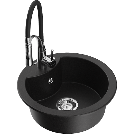 Mexen Diego granitový dřez 1-komorový s kuchyňskou baterií Aster, černý - 6512-77-73450-07
