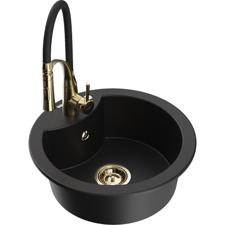 Mexen Diego granitový dřez jednokomorový s kuchyňskou baterií Aster, černý - 6512-77-73450-57-G