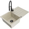 Mexen Bruno granitový dřez s 1 vanou a odkapávačem a kuchyňskou baterií Aster, béžový - 6513-69-73450-70-B