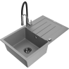 Mexen Bruno granitový dřez 1-komorový s odkapávačem a kuchyňskou baterií Aster, šedý - 6513-71-73450-07-B