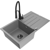 Mexen Bruno granitový dřez 1-komorový s odkapávačem a kuchyňskou baterií Aster, šedý - 6513-71-73450-70-B