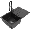 Mexen Bruno granitový dřez 1-komorový s odkapávačem a kuchyňskou baterií Aster, černý/stříbrný metalík - 6513-73-73450-07-B