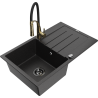 Mexen Bruno granitový dřez 1-komorový s odkapávačem a kuchyňskou baterií Aster, černý/stříbrný metalik - 6513-73-73450-57-B