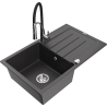 Mexen Bruno granitový kuchyňský dřez 1-komorový s odkapávačem a kuchyňskou baterií Aster, černý s tečkami - 6513-76-73450-07