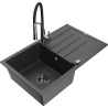 Mexen Bruno granitový dřez 1-komorový s odkapávačem a kuchyňskou baterií Aster, černý skvrnitý - 6513-76-73450-07-B