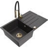 Mexen Bruno granitový dřez 1-komorový s odkapávačem a kuchyňskou baterií Aster, černý skvrnitý - 6513-76-73450-57-G