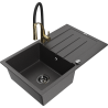 Mexen Bruno granitový dřez s 1 komorou a odkapávačem a kuchyňskou baterií Aster, černý nakrapovaný - 6513-76-73450-57-B
