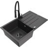 Mexen Bruno granitový dřez 1-komorový s odkapávačem a kuchyňskou baterií Aster, černý skvrnitý - 6513-76-73450-70-B