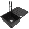 Mexen Bruno dřez žulový 1-komorový s odkapávačem a kuchyňskou baterií Aster, černý - 6513-77-73450-07