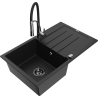 Mexen Bruno granitový dřez 1-komorový s odkapávačem a kuchyňskou baterií Aster, černý - 6513-77-73450-07-B