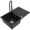 Mexen Bruno granitový dřez 1-komorový s odkapávačem a kuchyňskou baterií Aster, černý - 6513-77-73450-57-G