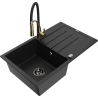 Mexen Bruno granitový dřez 1-komorový s odkapávačem a kuchyňskou baterií Aster, černý - 6513-77-73450-57-B