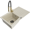 Mexen Cesar žulový dřez s 1 komorou a odkapávačem a kuchyňskou baterií Aster, béžový - 6514-69-73450-57-B