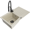 Mexen Cesar granitový dřez 1-komorový s odkapávačem a kuchyňskou baterií Aster, béžový - 6514-69-73450-70-B