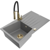 Mexen Cesar granitový dřez 1-komorový s odkapávačem a kuchyňskou baterií Aster, šedý - 6514-71-73450-57-G