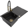 Mexen Cesar granitový dřez s jednou komorou s odkapávačem a kuchyňskou baterií Aster, černý/stříbrný metalický