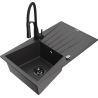 Mexen Cesar granitový dřez 1-komorový s odkapávačem a kuchyňskou baterií Aster, černý skvrnitý - 6514-76-73450-70-B