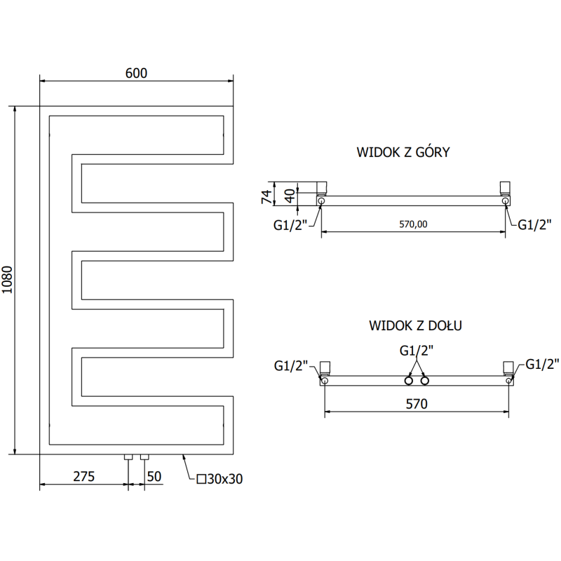 Mexen Floryda dekorativní radiátor 1080 x 600 mm, 358 W, černý - W206-1080-600-00-70