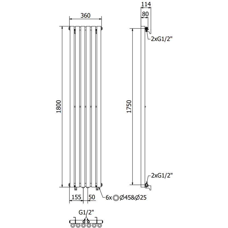 Mexen Nevada dekorativní radiátor 1800 x 360 mm, 705 W, černý - W201-1800-360-00-70