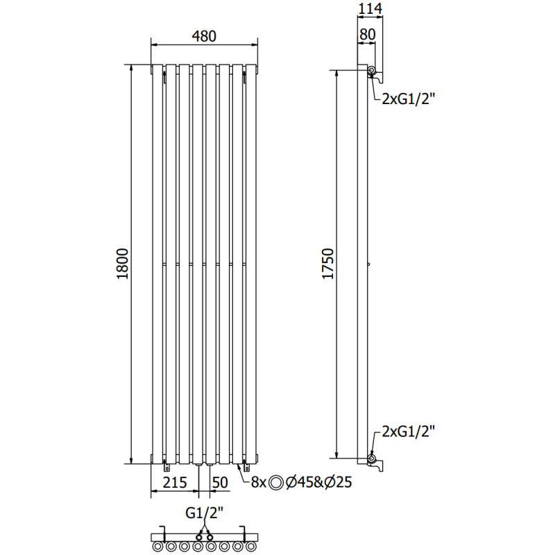 Mexen Nevada dekorativní radiátor 1800 x 480 mm, 940 W, černý - W201-1800-480-00-70