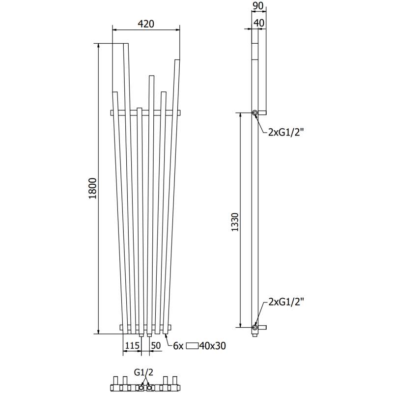 Mexen Omaha dekorativní radiátor 1800 x 420 mm, 655 W, bílý - W208-1800-420-00-20