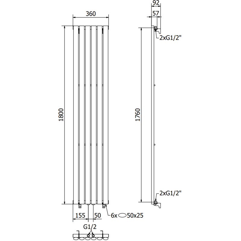 Mexen Oregon dekorativní radiátor 1800 x 360 mm, 604 W, černý - W202-1800-350-00-70