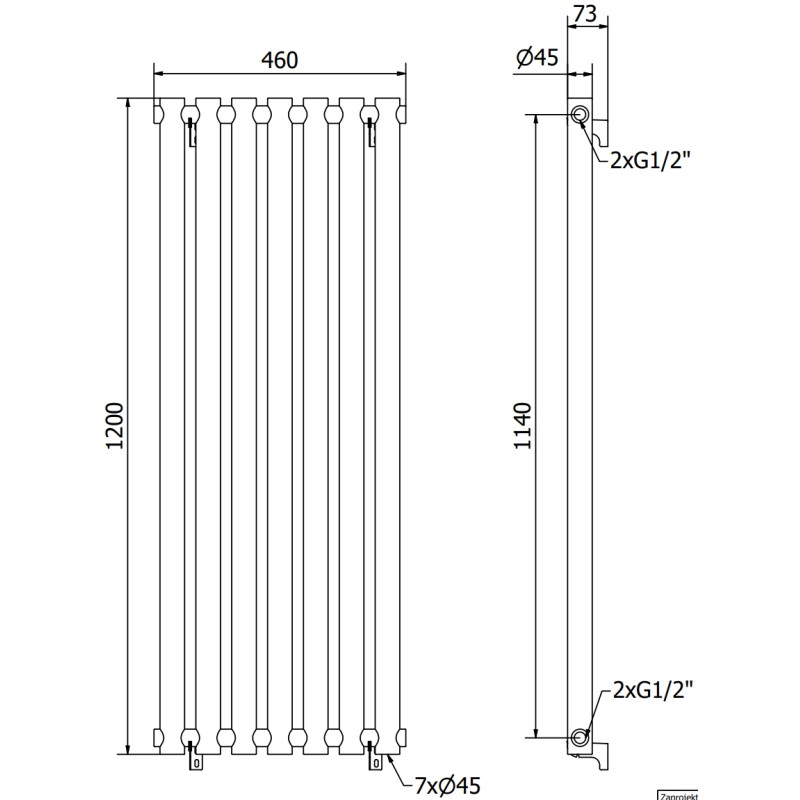 Mexen Texas dekorativní radiátor 1200 x 460 mm, 659 W, černý - W203-1200-460-00-70