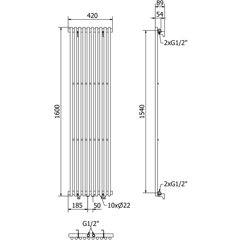 Mexen Tulsa dekorativní radiátor 1600 x 420 mm, 613 W, černý - W219-1600-420-00-70