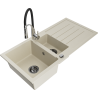 Mexen Andres granitový dřez 1,5-komorový s odkapávačem a kuchyňskou baterií Aster, béžový - 6515-69-73450-07-B