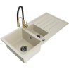 Mexen Andres granitový dřez 1,5-komorový s odkapávačem a kuchyňskou baterií Aster, béžový - 6515-69-73450-57-B