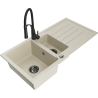 Mexen Andres granitový dřez 1,5-komorový s odkapávačem a kuchyňskou baterií Aster, béžový - 6515-69-73450-70-B