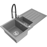 Mexen Andres granitový dřez 1,5-komorový s odkapávačem a kuchyňskou baterií Aster, šedý - 6515-71-73450-07