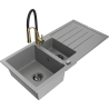 Mexen Andres granitový dřez 1,5-komorový s odkapávačem a kuchyňskou baterií Aster, šedý - 6515-71-73450-57-B