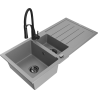 Mexen Andres žulový dřez 1,5-komorový s odkapávačem a kuchyňskou baterií Aster, šedý - 6515-71-73450-70-B
