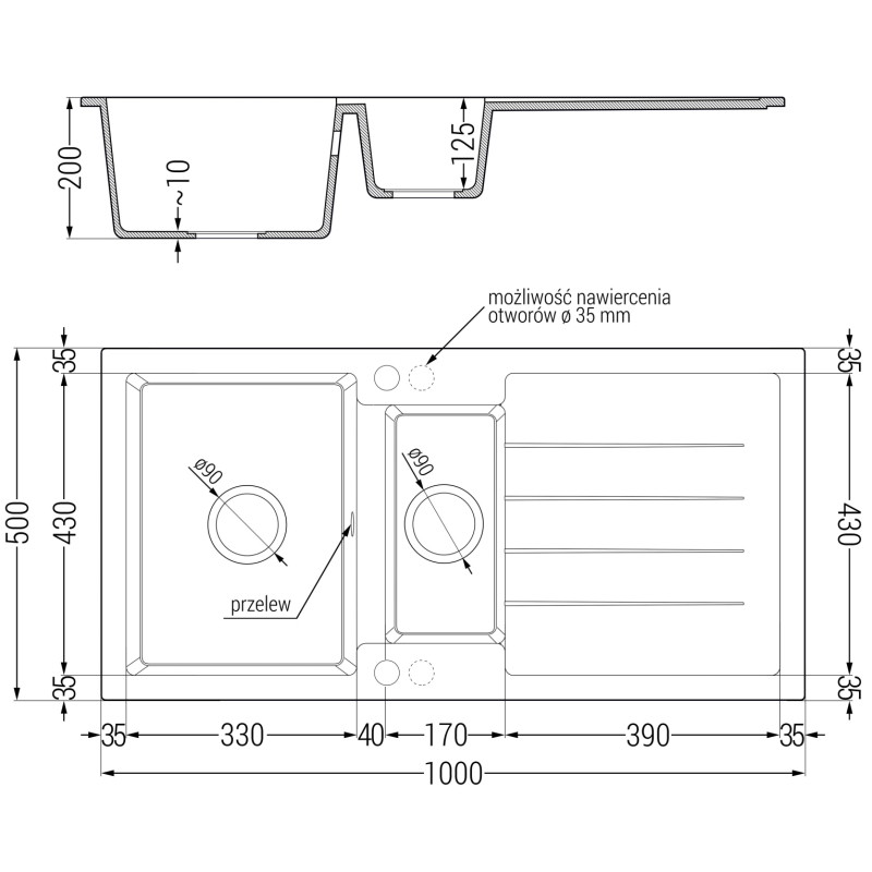 Mexen Andres granitový dřez 1,5-komorový s odkapávačem a kuchyňskou baterií Aster, černý/stříbrný