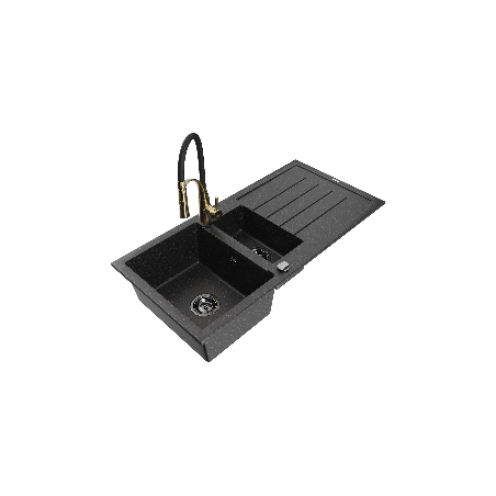 Mexen Andres granitový dřez 1,5-komorový s odkapávačem a kuchyňskou baterií Aster, černý/stříbrný - 6515-73-73450-57-B
