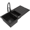 Mexen Andres žulový dřez 1,5-komorový s odkapávačem a kuchyňskou baterií Aster, černý - 6515-77-73450-70-B