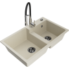 Mexen Tomas granitový dřez dvoukomorový s kuchyňskou baterií Aster, béžový - 6516-69-73450-07-B