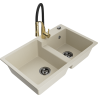 Mexen Tomas granitový dřez 2-komorový s kuchyňskou baterií Aster, béžový - 6516-69-73450-57-B