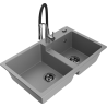 Mexen Tomas granitový dřez 2-komorový s kuchyňskou baterií Aster, šedý - 6516-71-73450-07-B