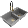 Mexen Tomas žulový dřez 2komorový s kuchyňskou baterií Aster, šedý - 6516-71-73450-57-G